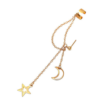 Bohemia Gold Color Chain Moon Star Tassel Earring for Woman Fashion Silver Color Chain Moon Star Ear Clip Young Girl Boy Jewelry